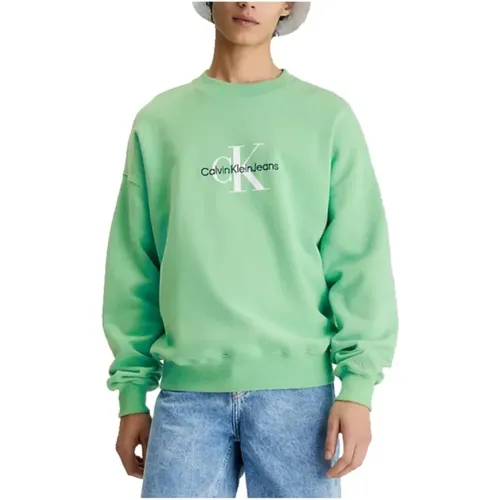 Oversized Monologo Sweatshirt with Round Neckline , male, Sizes: L, XL, 2XL - Calvin Klein - Modalova