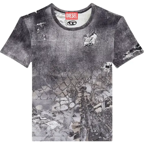 Cropped T-shirt with abstract print , female, Sizes: M, S - Diesel - Modalova