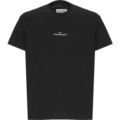 Schwarzes Baumwoll-T-Shirt mit Besticktem Logo , Herren, Größe: L - Maison Margiela - Modalova