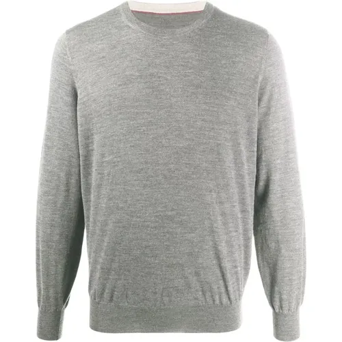 Hellgrauer Rundhalsausschnitt Pullover - BRUNELLO CUCINELLI - Modalova