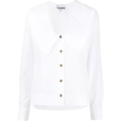 Cotton Poplin Ruffle Shirt , female, Sizes: M - Ganni - Modalova