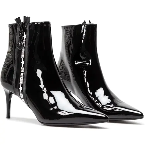 Schwarze Leder Stiefeletten , Damen, Größe: 39 EU - Love Moschino - Modalova