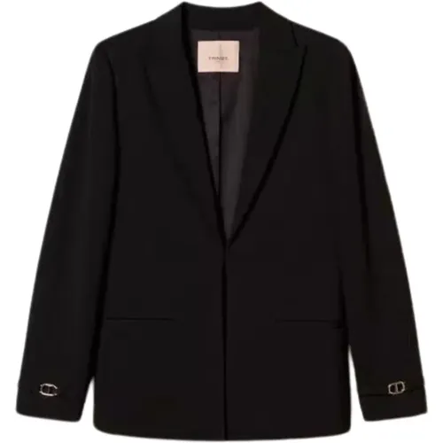 Schwarzer Blazer mit Metall-T-Detail , Damen, Größe: S - Twinset - Modalova