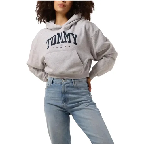 Varsity 1 Hoodie in Hellgrau , Damen, Größe: S - Tommy Jeans - Modalova