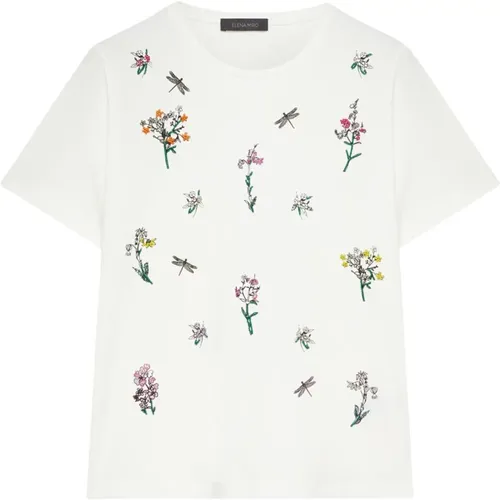 Blumen T-Shirt , Damen, Größe: M - Elena Mirò - Modalova