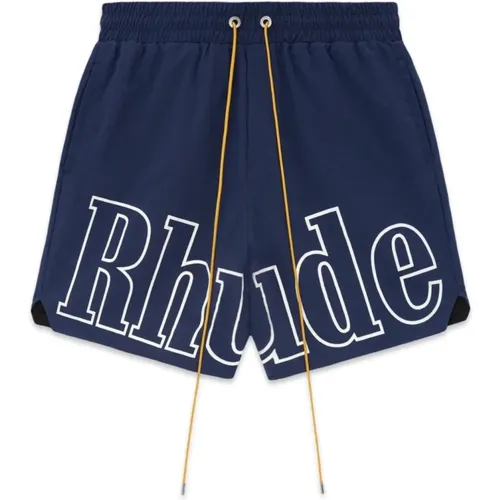 Navy Logo Print Track Shorts , male, Sizes: M, S, L - Rhude - Modalova