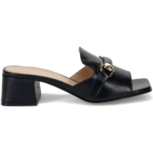 Schwarze Ledersandalen mit Klemmzubehör , Damen, Größe: 39 EU - Sangiorgio - Modalova