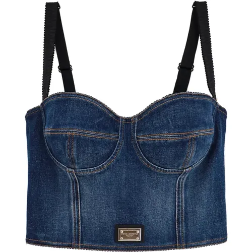 Animalier Denim Bustier Top , female, Sizes: XS - Dolce & Gabbana - Modalova