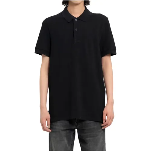 Schwarzes Tennis Piquet Polo Shirt , Herren, Größe: L - Tom Ford - Modalova