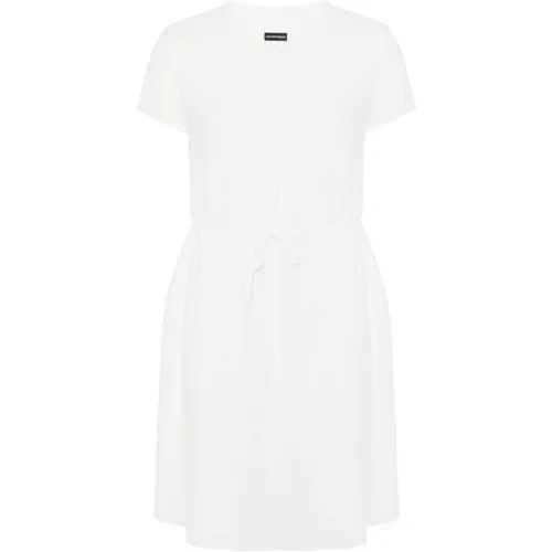 Crepe Dress Round Neck Short Sleeves , female, Sizes: S, L - Emporio Armani - Modalova