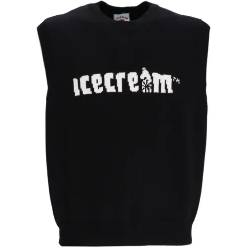 Schwarzer Pullover mit Logo-Strick , Herren, Größe: M - Icecream - Modalova
