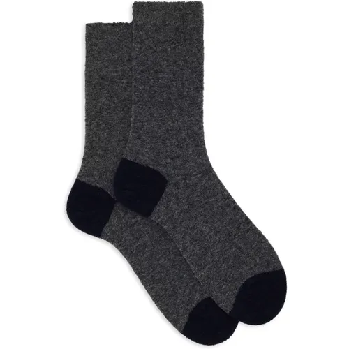 Kurze einfarbige graue Bouclé-Socken für Herren mit kontrastierenden Details , Herren, Größe: M - Gallo - Modalova