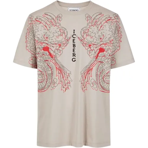 T-Shirt mit asiatischer Grafik und Logo - Iceberg - Modalova