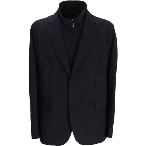 Blaue Schicht-Tailored-Jacke , Herren, Größe: M - Emporio Armani - Modalova