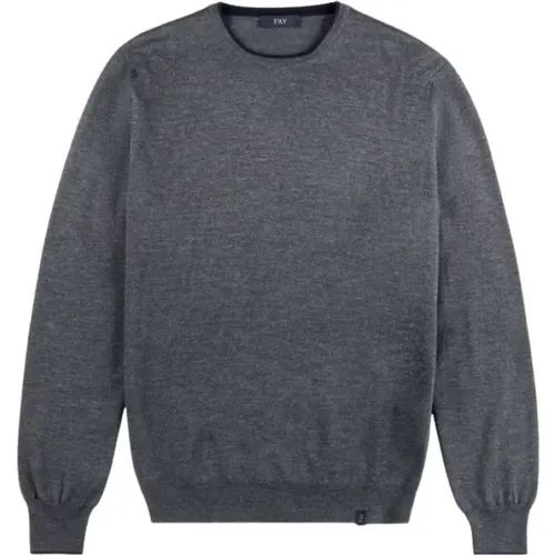 Grey Wool Sweater with Round Neckline , male, Sizes: XL, S, L, M - Fay - Modalova