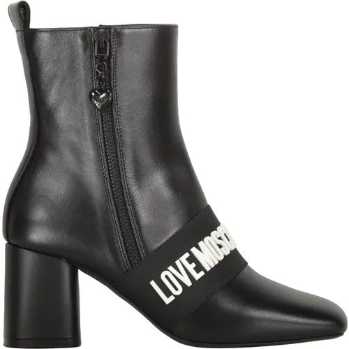 Logo Riemen Blockabsatz Stiefel , Damen, Größe: 38 EU - Love Moschino - Modalova