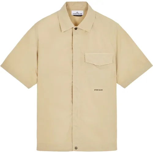 Kurzarmhemd (Sand) , Herren, Größe: XL - Stone Island - Modalova