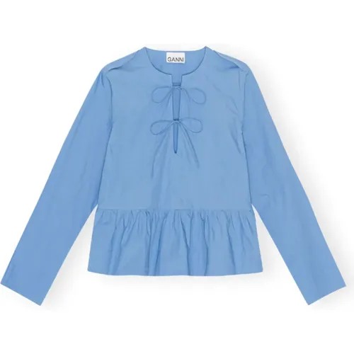 Peplum-Bluse in Silberseeblau , Damen, Größe: S - Ganni - Modalova