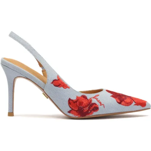 Blaue Blumenstoff-Slingback-Pumps - Kazar - Modalova