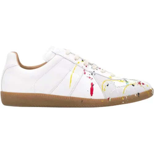 Pollock Kontrast Leder Sneakers,Weiße und Mehrfarbige Paint Splatter Sneakers - Maison Margiela - Modalova