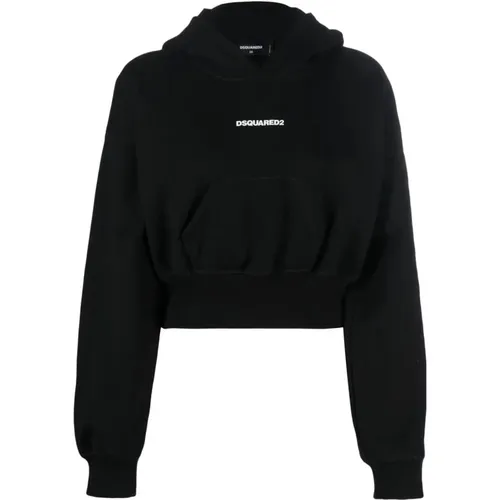 Schwarzer Logo Cropped Hoodie , Damen, Größe: XS - Dsquared2 - Modalova