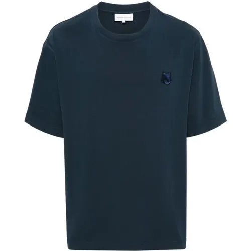 Navy Fox Motif T-shirt , Herren, Größe: XL - Maison Kitsuné - Modalova