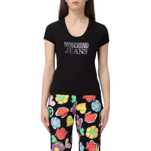 Schwarzes T-Shirt mit Lichtpunkten , Damen, Größe: M - Moschino - Modalova