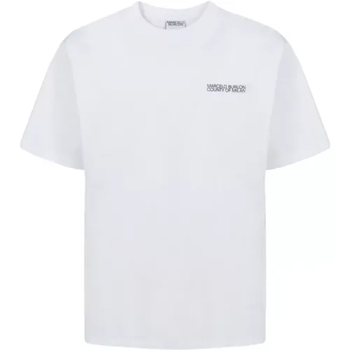 Weiße Leder-T-Shirt mit Kreuzlogo , Herren, Größe: M - Marcelo Burlon - Modalova