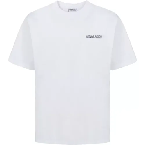 Weiße Leder-T-Shirt mit Kreuzlogo , Herren, Größe: XL - Marcelo Burlon - Modalova
