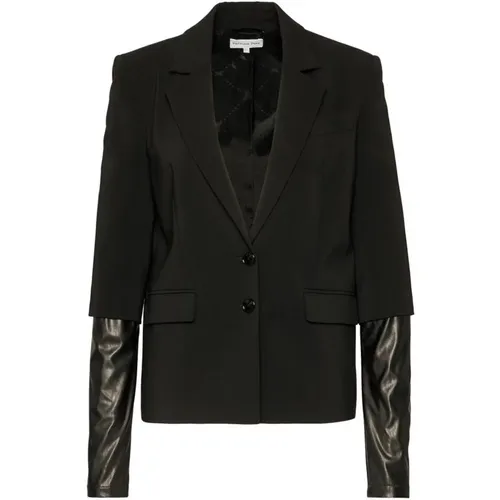 Classic Two-Button Jacket with Faux Leather Detail , female, Sizes: S - PATRIZIA PEPE - Modalova