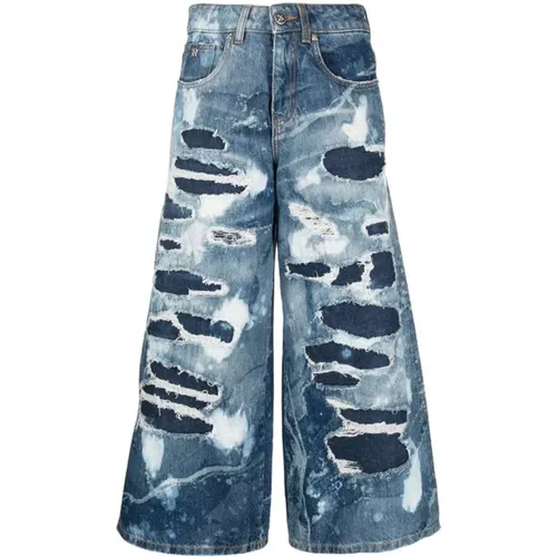 Weite Jeans aus 100% Baumwolle, Used-Effekt , Damen, Größe: W28 - John Richmond - Modalova