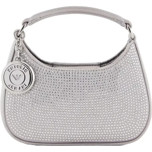 Silberne Mini Hobo Tasche mit Strass , Damen, Größe: ONE Size - Emporio Armani - Modalova
