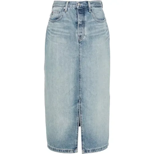 Blaue Baumwoll Midi Straight Rock , Damen, Größe: XS - Tommy Hilfiger - Modalova