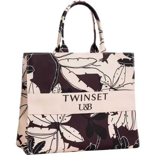 Canvas Shopper Tasche mit Langen Röhrenförmigen Henkeln - Twinset - Modalova