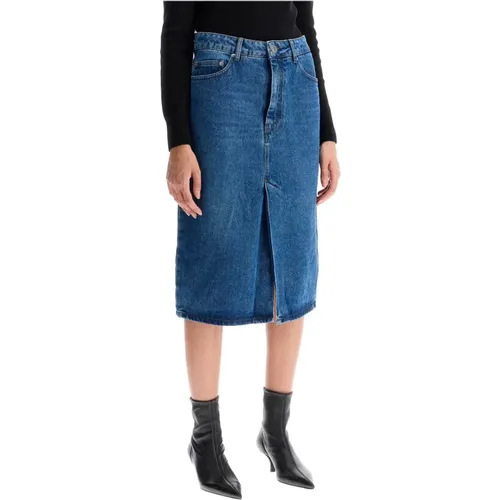 Denim Midi Skirt with Front Slit , female, Sizes: W26, W27, W28, W29 - Ami Paris - Modalova