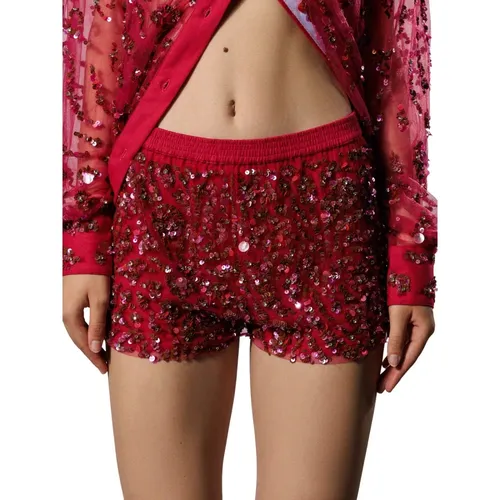 Rote Pailletten-Shorts mit Strass , Damen, Größe: XL - DES Phemmes - Modalova