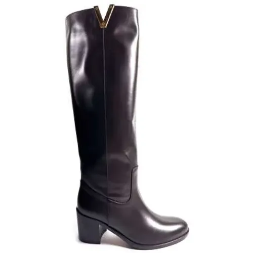 Leather Boot with Gold V Detail , female, Sizes: 5 UK, 4 UK, 7 UK - Via Roma 15 - Modalova