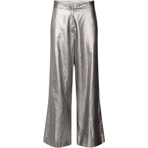 Silver Glitter Wide Leg Pants , female, Sizes: M, S, L - Rabens Saloner - Modalova