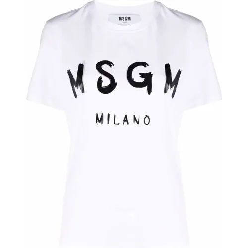 Logo-Print Weißes Baumwoll-T-Shirt,Weißes Baumwoll-T-Shirt mit Kontrastdruck - Msgm - Modalova