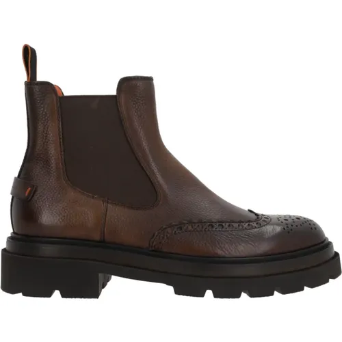 Braune Chelsea Leder Brogue Stiefel - Santoni - Modalova