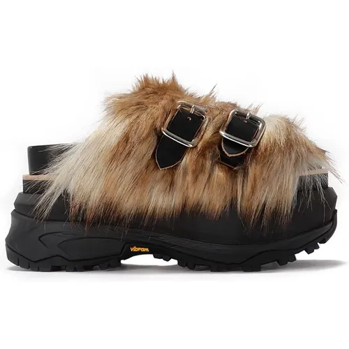 Fur Buckle High Sandals Arctic Grip , female, Sizes: 7 UK, 5 UK - Sacai - Modalova