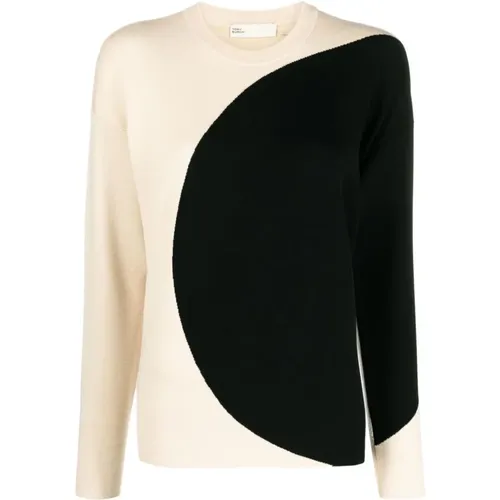 Bicolor Rundhals Strickpullover , Damen, Größe: S - TORY BURCH - Modalova