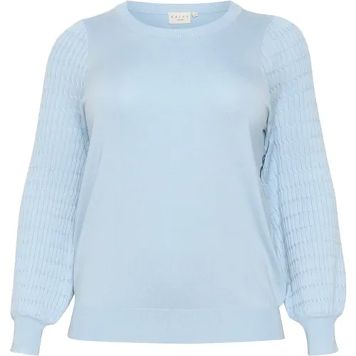 Blauer Strickpullover mit Puffärmeln , Damen, Größe: L - Kaffe Curve - Modalova