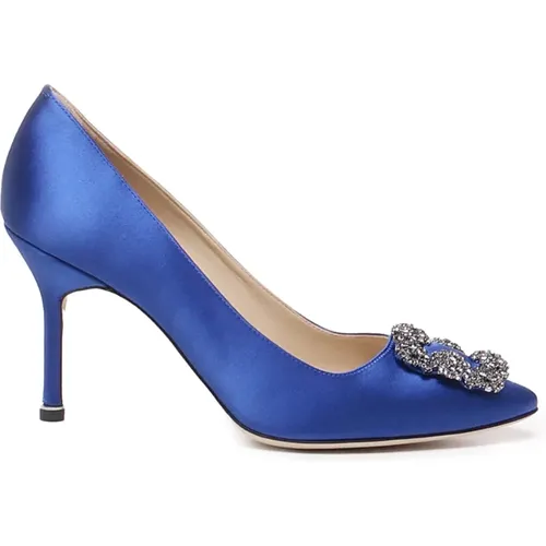 Satin Crystal Buckle Heel Pumps , female, Sizes: 4 UK, 8 UK, 5 UK, 7 UK, 6 UK, 5 1/2 UK - Manolo Blahnik - Modalova