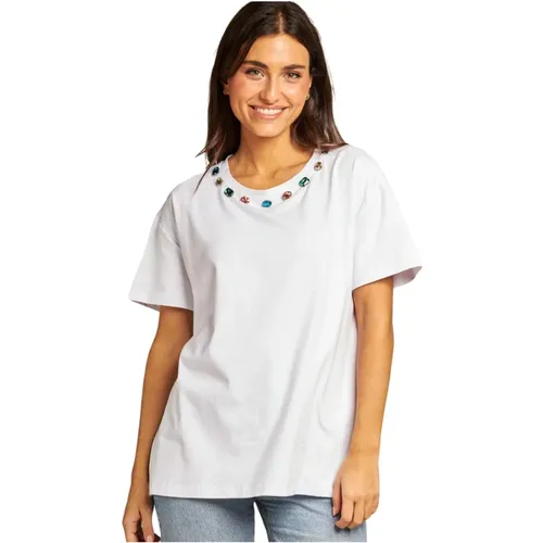 Rhinestone Neck T-shirt , female, Sizes: M, S, L - Alma en Pena - Modalova