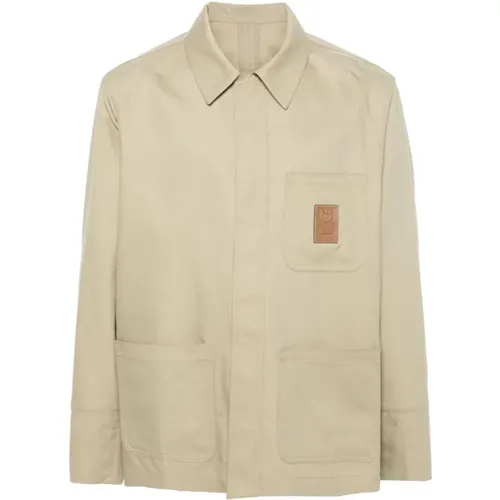 Gabardine Shirt Jacket with Leather Logo Patch , male, Sizes: L, M - Salvatore Ferragamo - Modalova