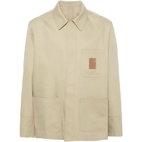 Gabardine Shirt Jacket with Leather Logo Patch , male, Sizes: L, S, M - Salvatore Ferragamo - Modalova