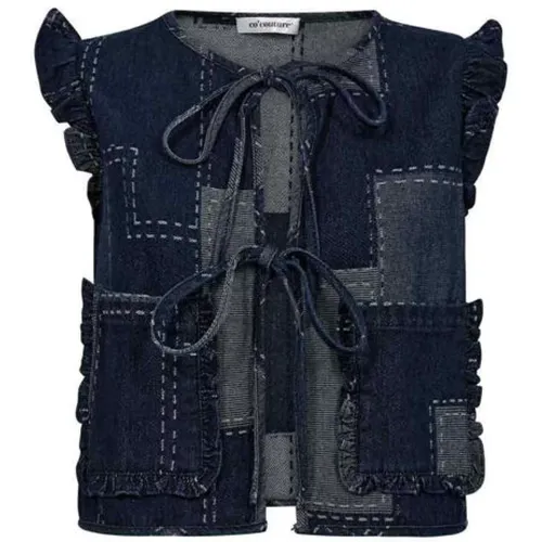 Patchwork Denim Vest with Ruffles , female, Sizes: S - Co'Couture - Modalova