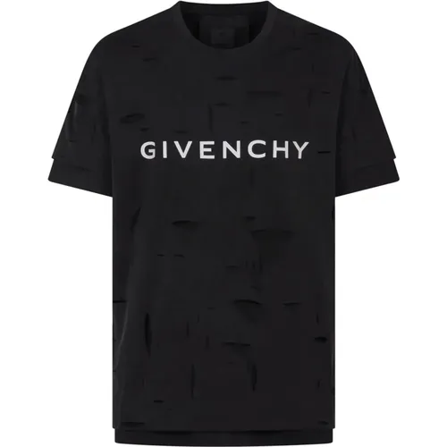 Zerstörtes Klassisches Fit Loch T-Shirt , Herren, Größe: M - Givenchy - Modalova
