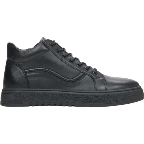 Herren High-Top Schwarze Sneakers aus echtem italienischem Leder - Estro - Modalova